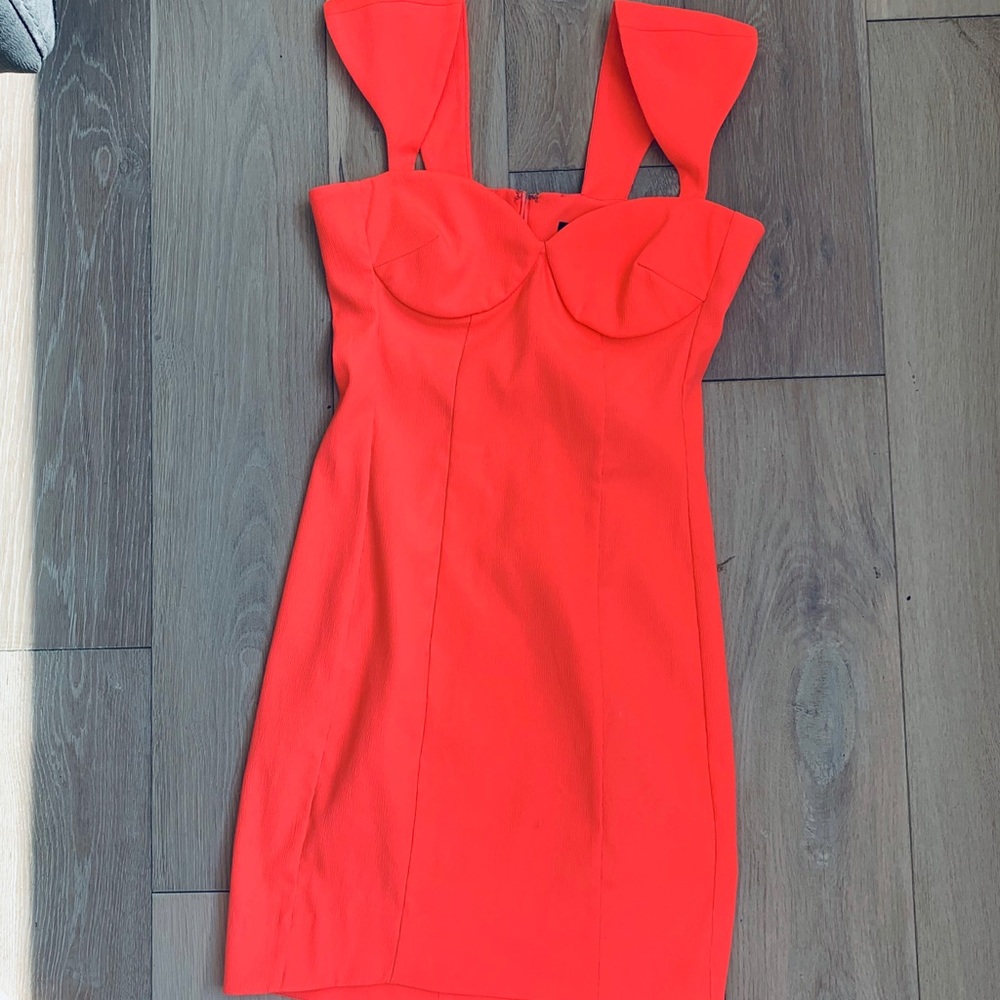 Neon coral Torn by Ronny Kobo Crepe Dress